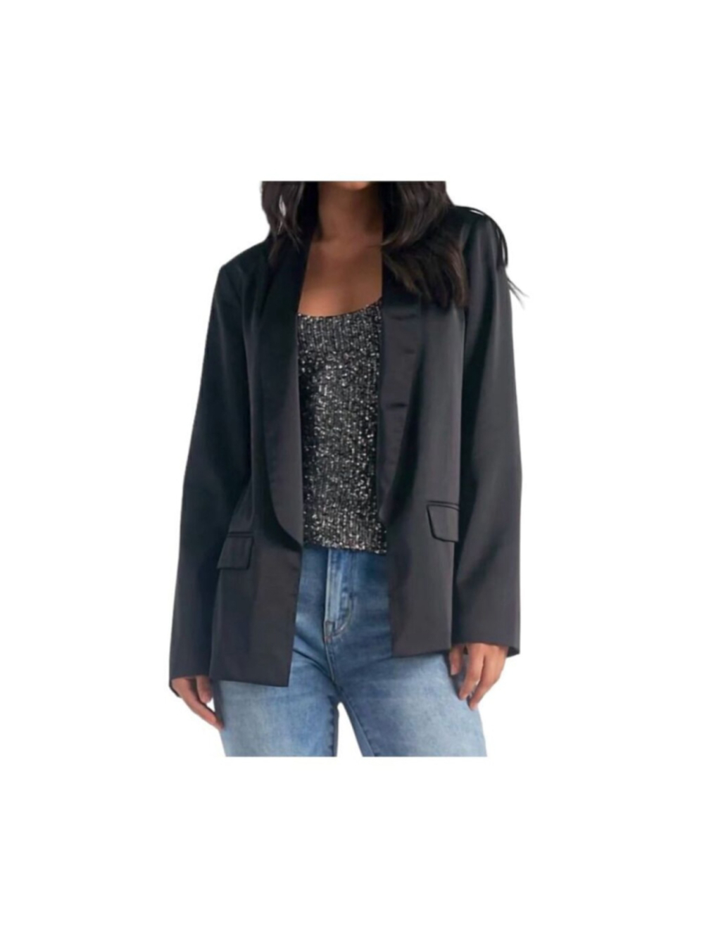 Elan Satin Blazer in Black Size S